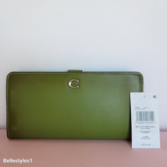 COACH Smooth Leather Skinny Snap-Tab Closure Wallet with ID Window- Dark Lime⭐🎈 - Picture 16 of 16